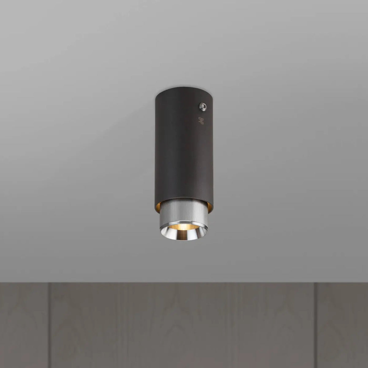 Spot de plafond fixe en saillie, cylindre en aluminium gravé, argenté