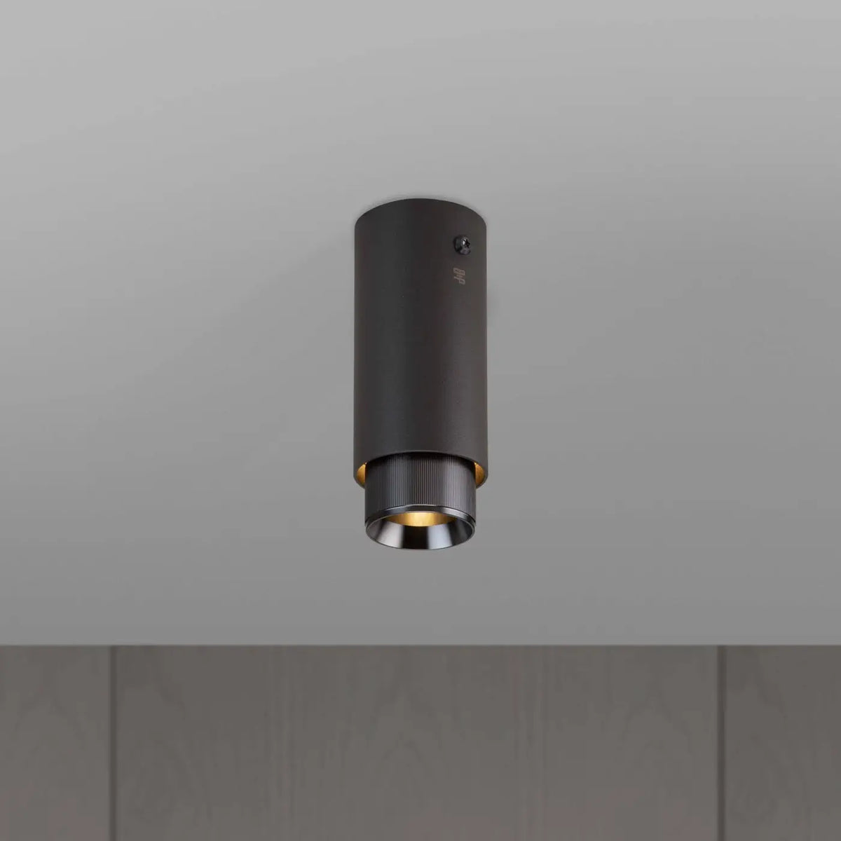 Spot de plafond fixe en saillie, cylindre en aluminium gravé, gris