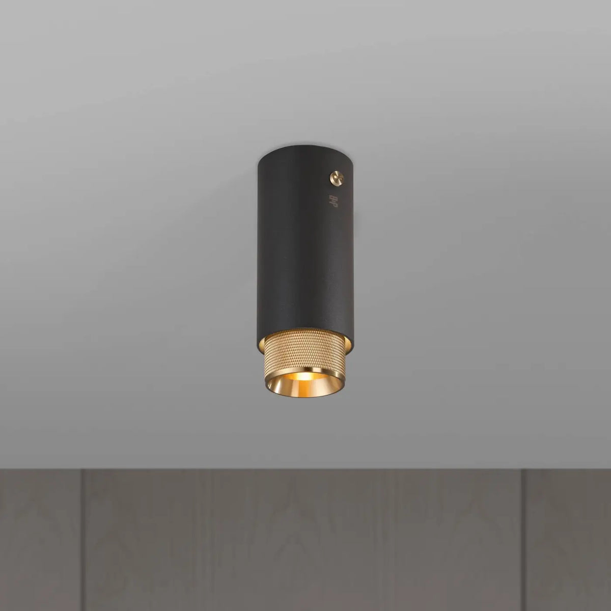 Spot de plafond fixe en saillie, cylindre en aluminium gravé, doré
