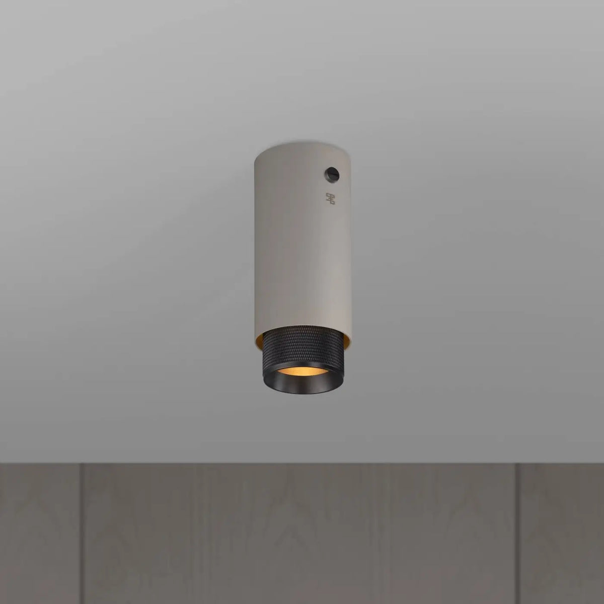 Spot de plafond fixe en saillie, cylindre en aluminium gravé, gris