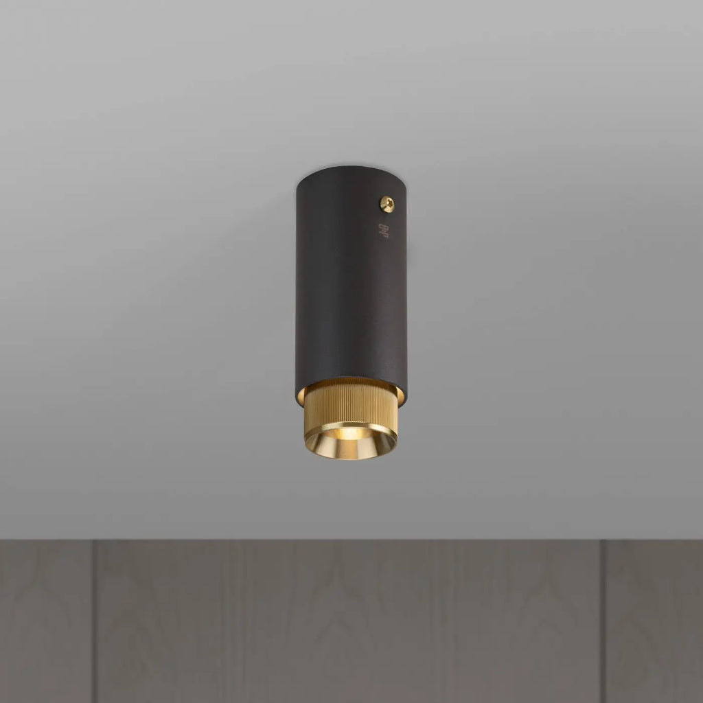 Spot de plafond fixe en saillie, cylindre en aluminium gravé, doré