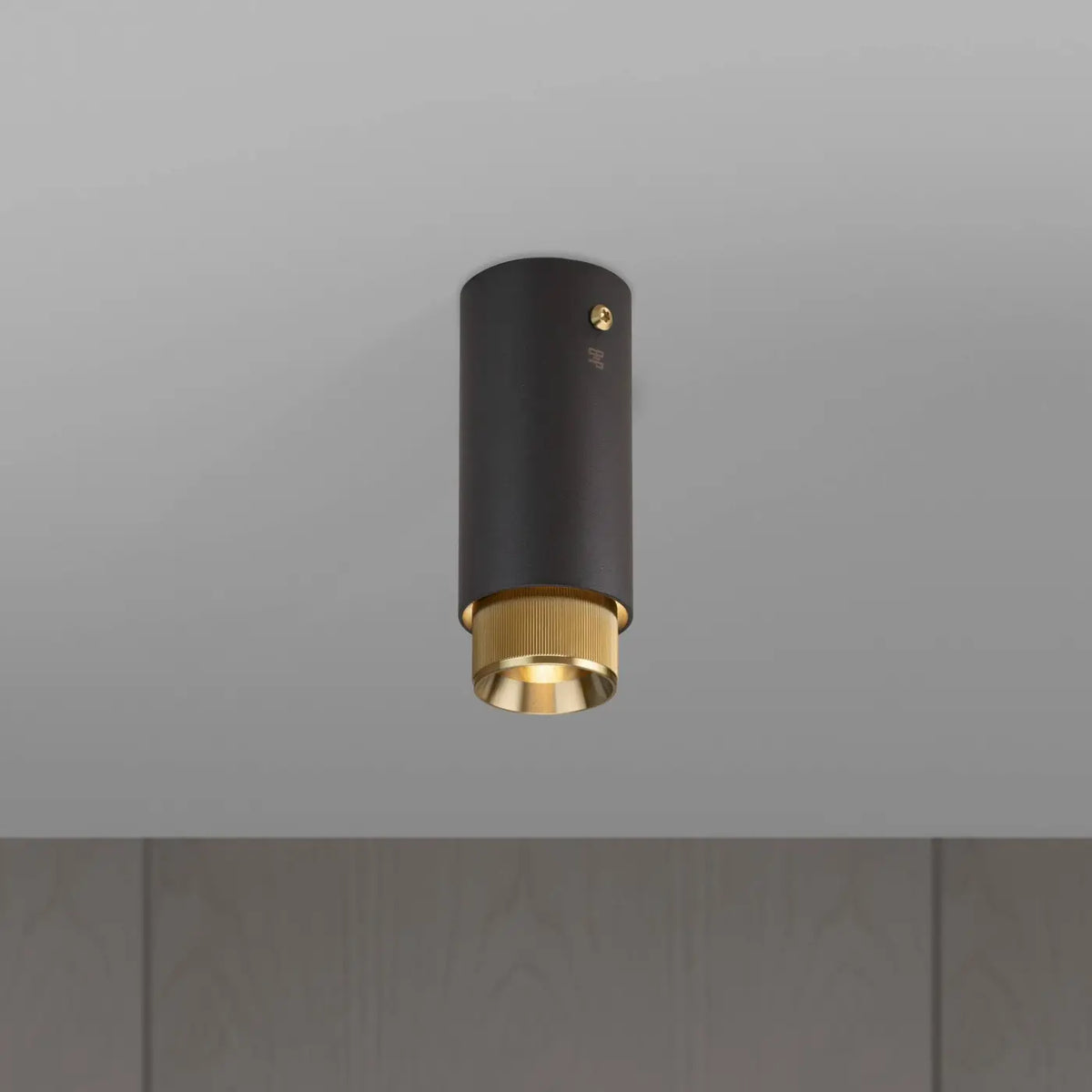 Spot de plafond fixe en saillie, cylindre en aluminium gravé, doré