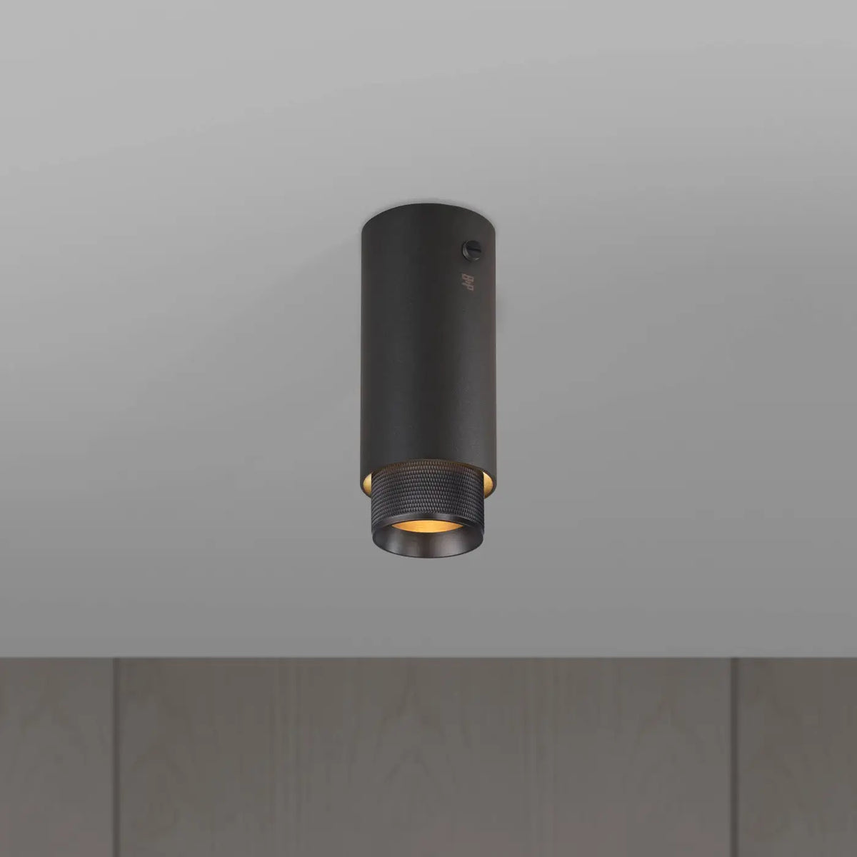 Spot de plafond fixe en saillie, cylindre en aluminium gravé, gris
