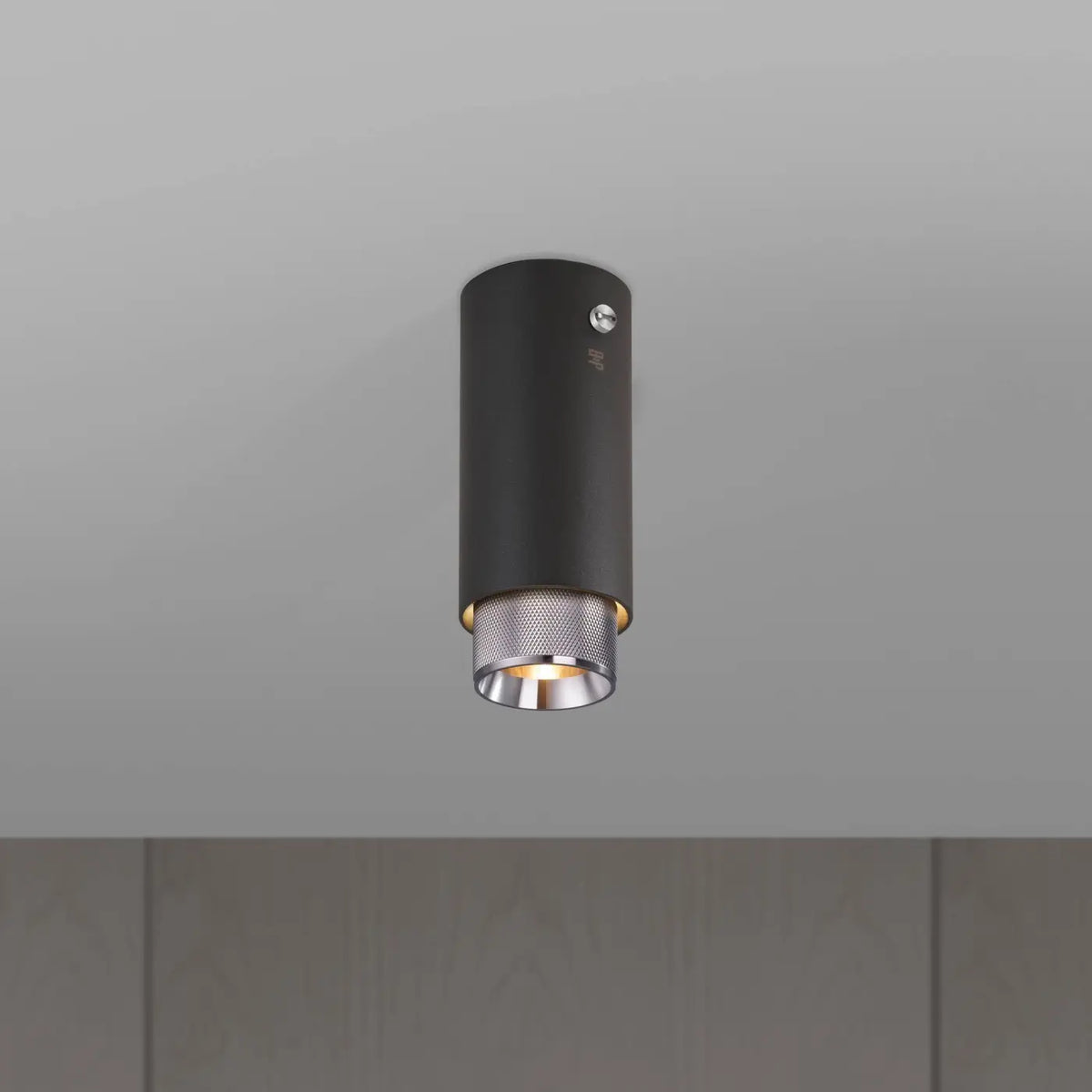 Spot de plafond fixe en saillie, cylindre en aluminium gravé, argenté
