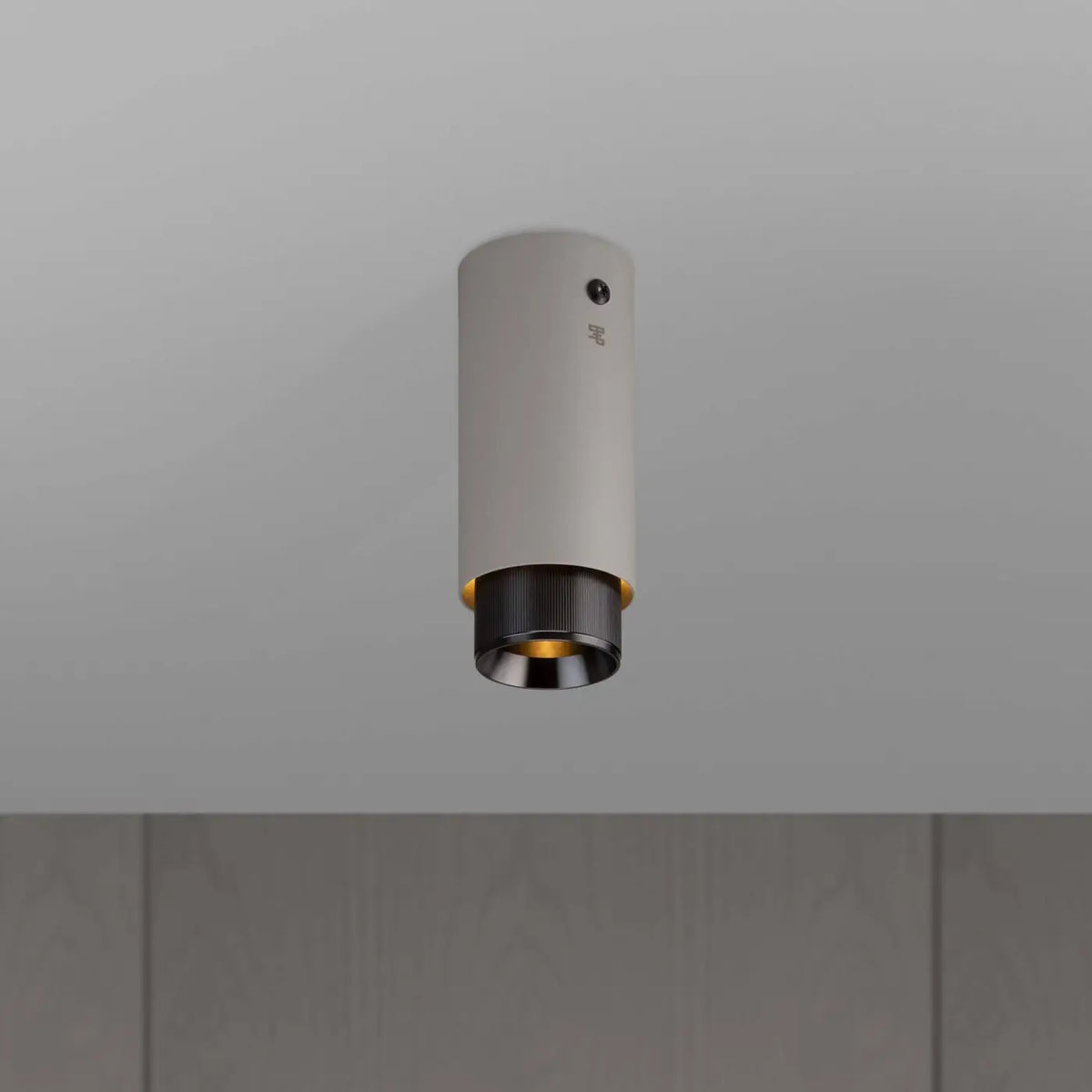 Spot de plafond fixe en saillie, cylindre en aluminium gravé, gris