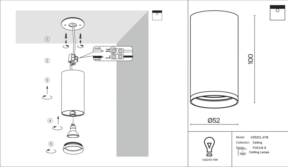 Petit spot en saillie cylindrique en acier, 10 cm, GU10