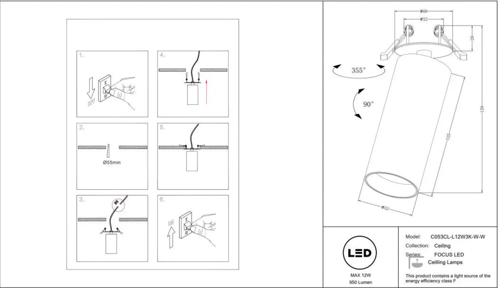 Spot LED semi-encastré orientable, cylindre en acier 12 W