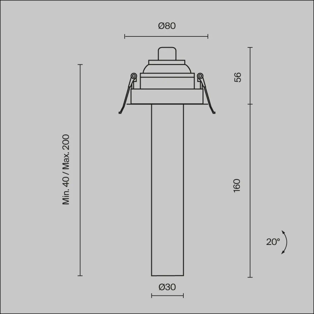 Spot semi-encastré LED à tube fin orientable, aluminium