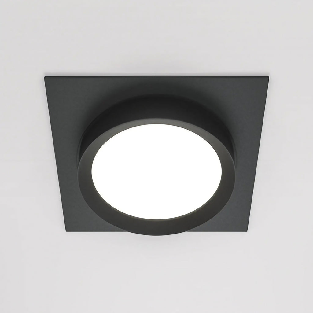 Spot semi-encastré : disque et cadre carré en acier, noir