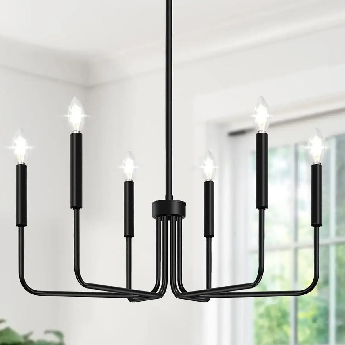 Lustre à six bras façon chandelier, noir ou doré, noir