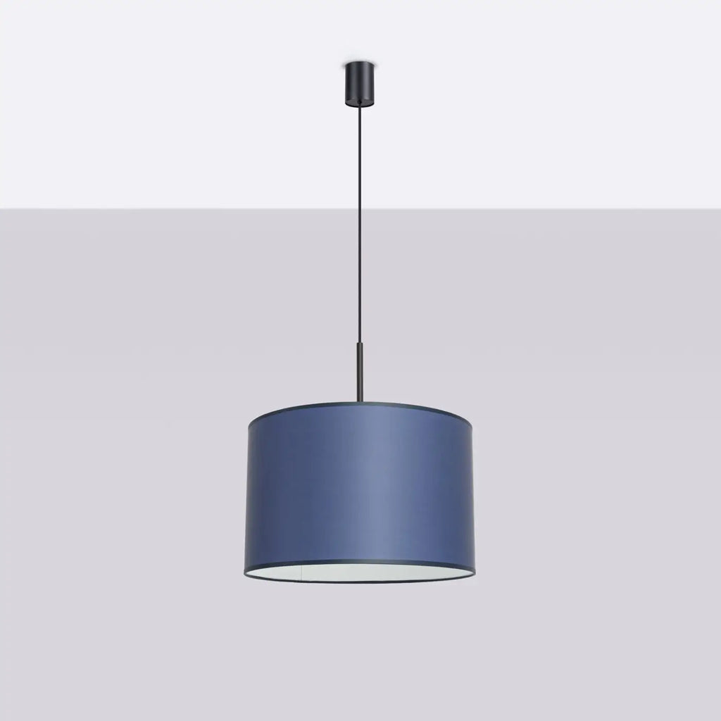 Suspension abat-jour cylindre en tissu de 40 cm, quatre décors, bleu marine/noir
