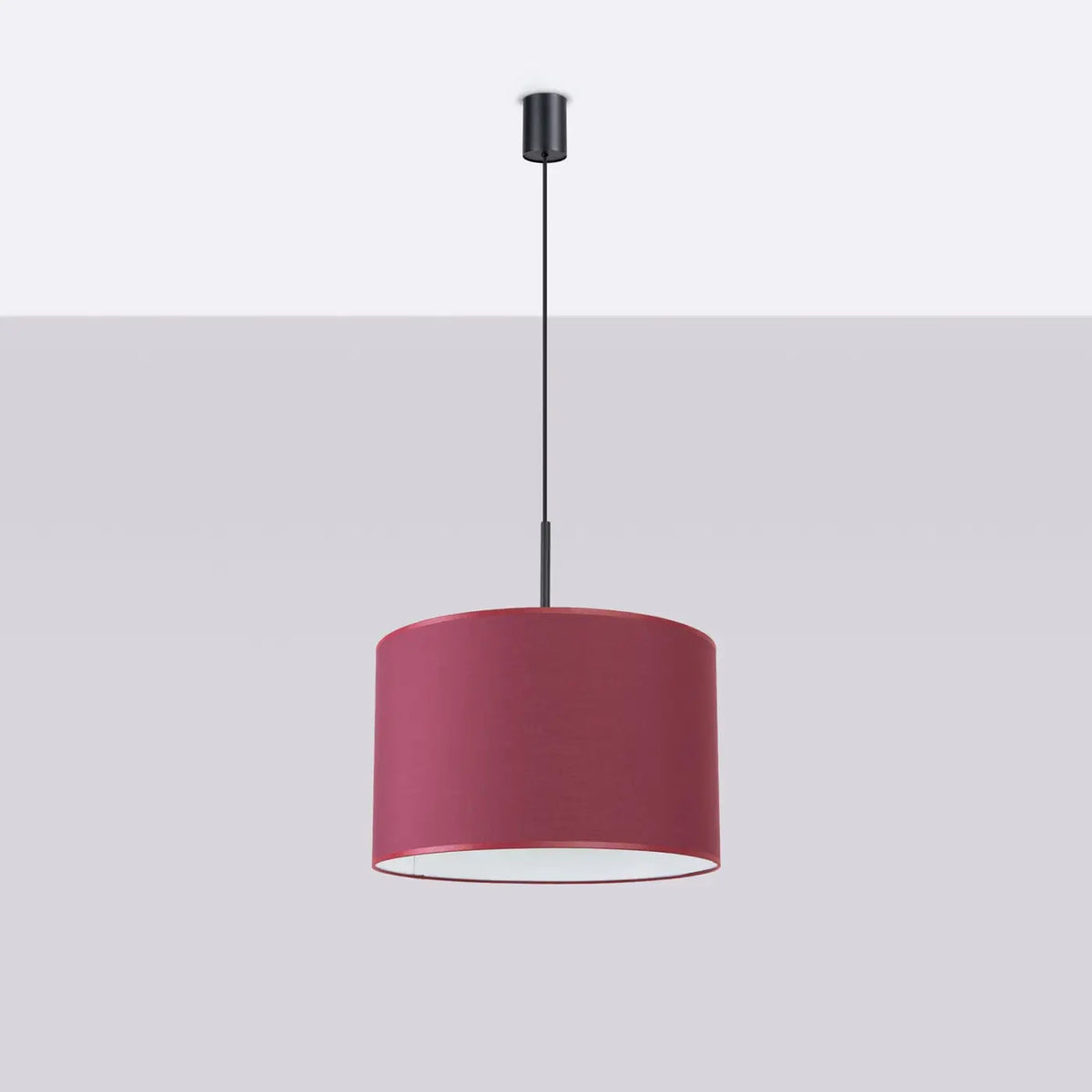 Suspension abat-jour cylindre en tissu de 40 cm, quatre décors, bordeaux/noir