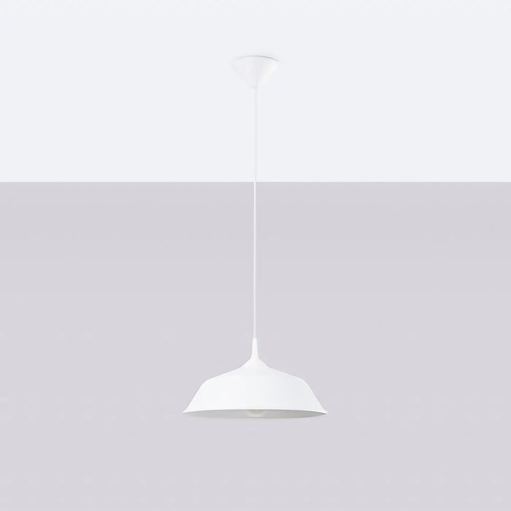 Suspension dôme évasé en acier, 34 cm, courte de 74 cm, blanc