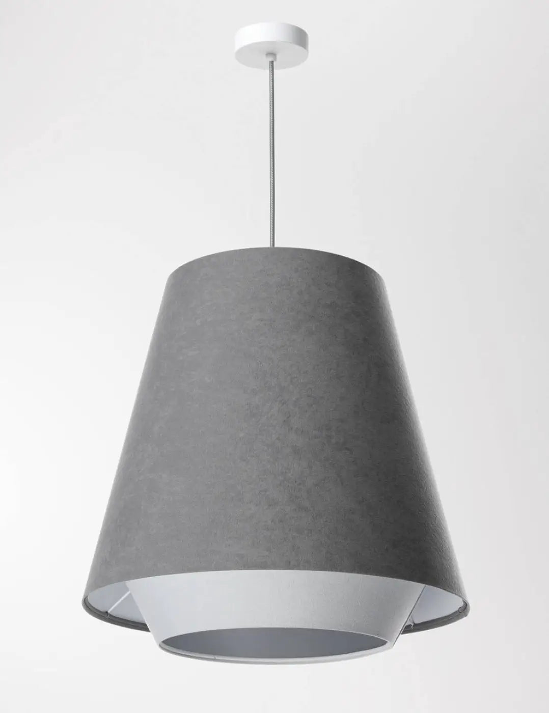Suspension conique en tissu gris, blanc et argent