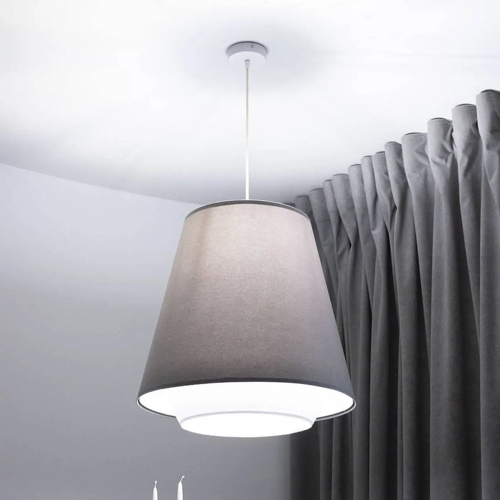 Suspension conique en tissu gris, blanc et argent