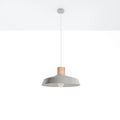 Suspension large abat-jour en béton gris et col en bois, 40 cm