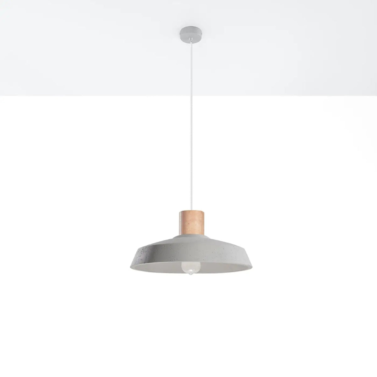 Suspension large abat-jour en béton gris et col en bois, 40 cm