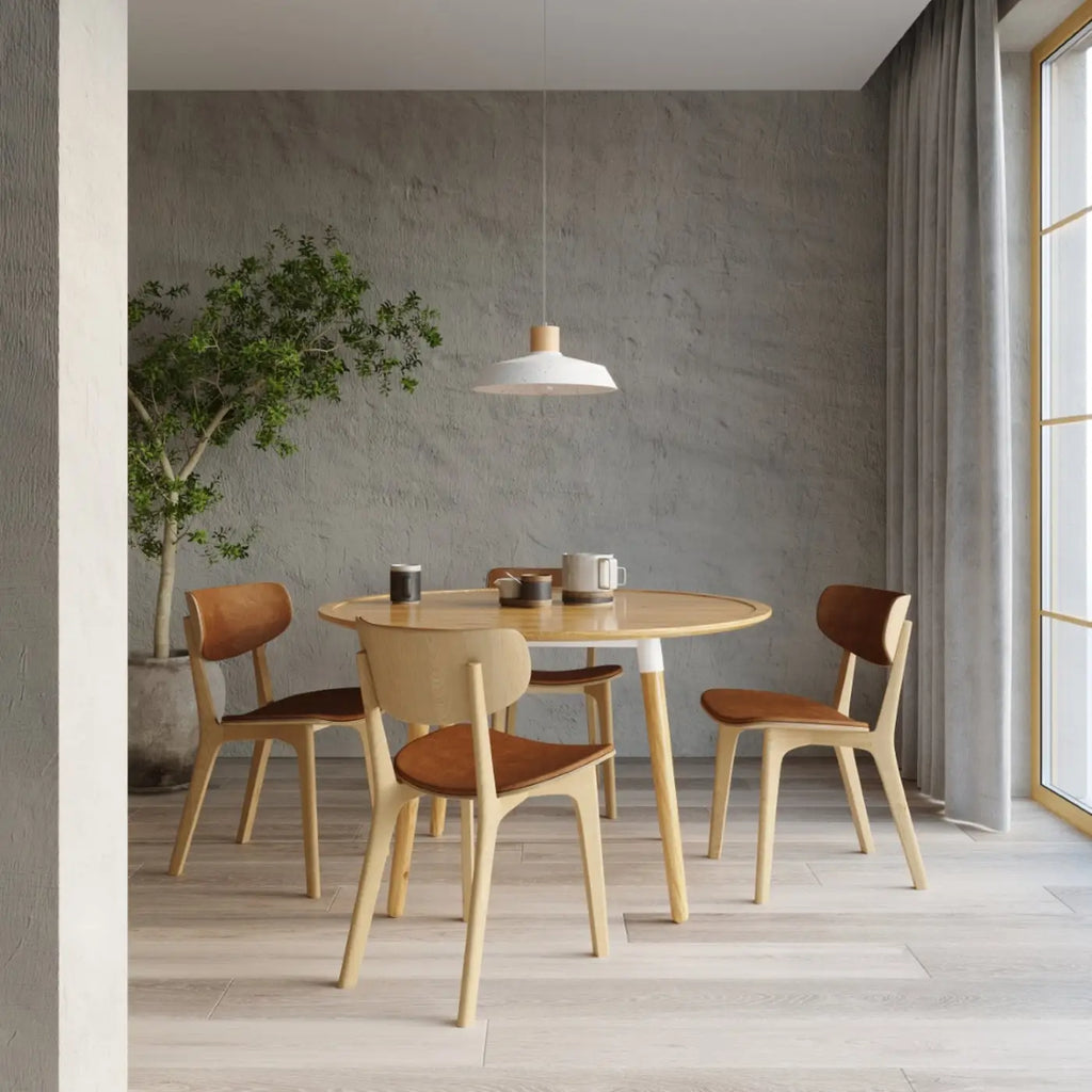 Suspension large abat-jour en béton gris et col en bois, 40 cm