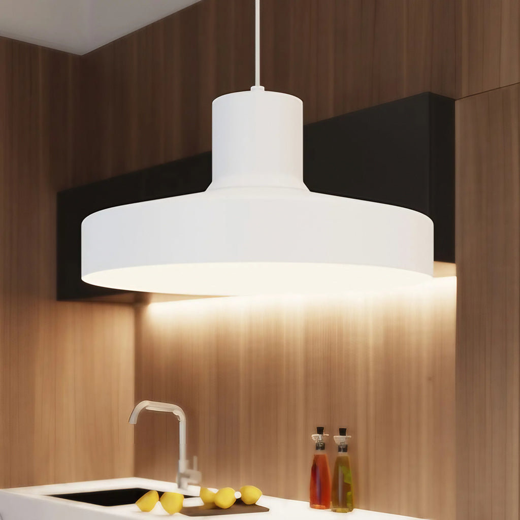 Suspension rétro en acier, abat-jour rond et large de 35 cm