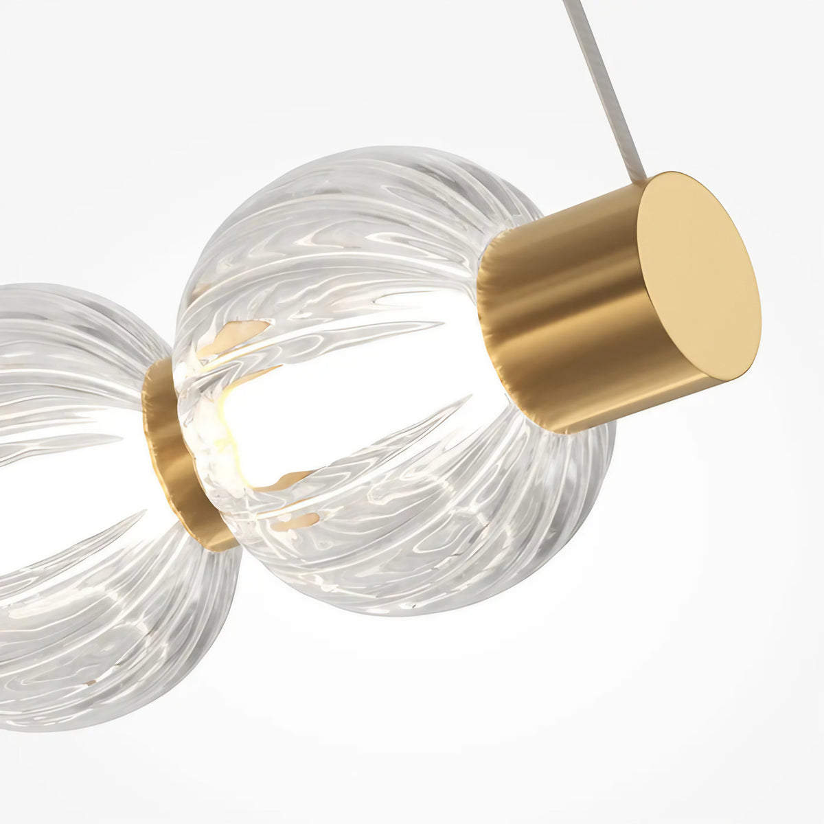 Suspension LED anneau de perles de verre et métal doré, 80 cm