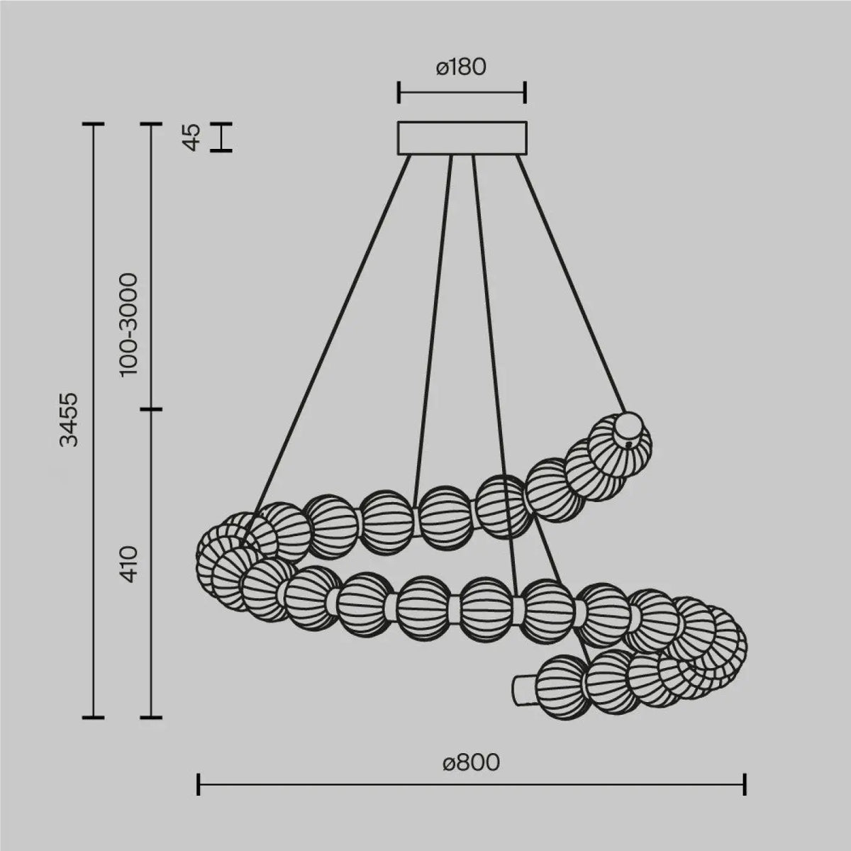 Suspension LED anneau de perles de verre et métal doré, 80 cm