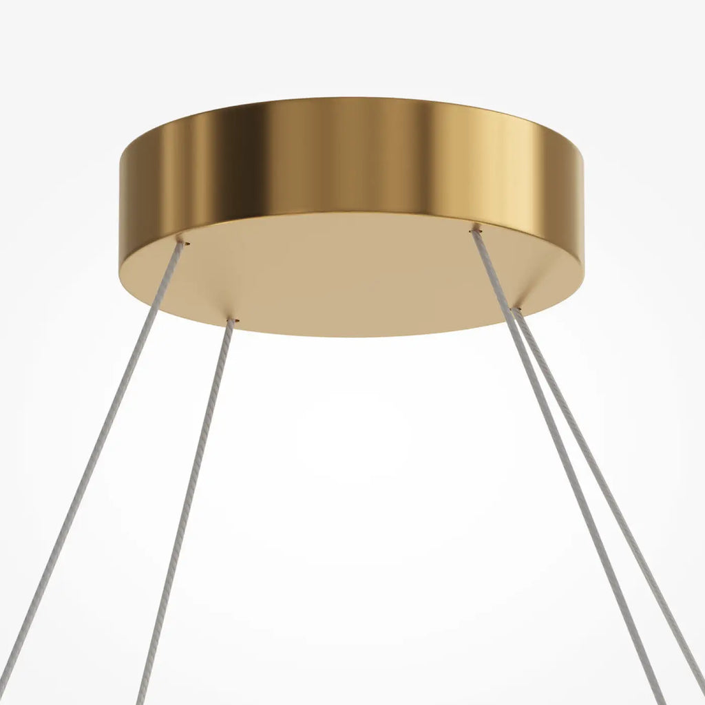 Suspension LED anneau de perles de verre et métal doré, 80 cm