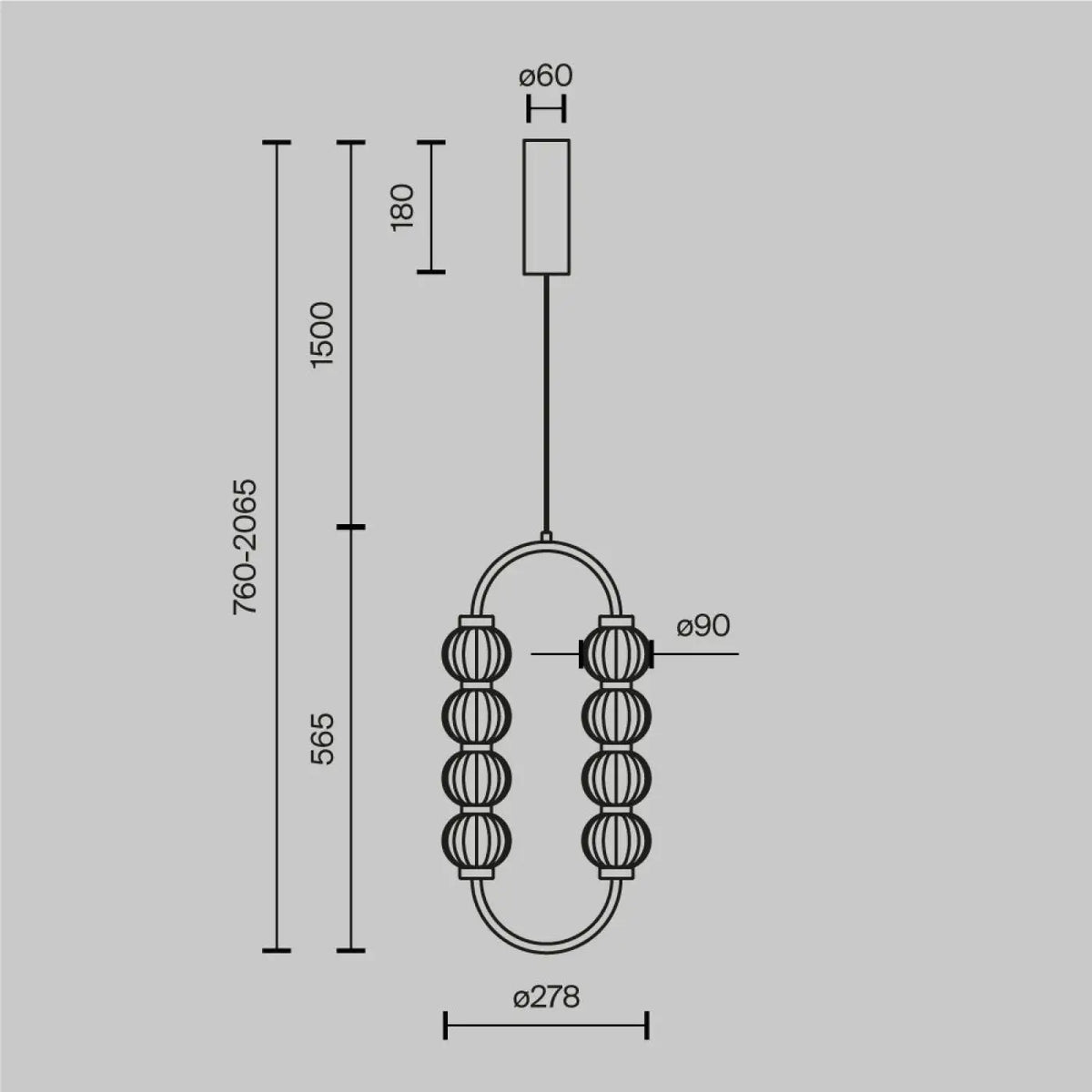 Suspension LED ovale en perles de verre strié, armature dorée