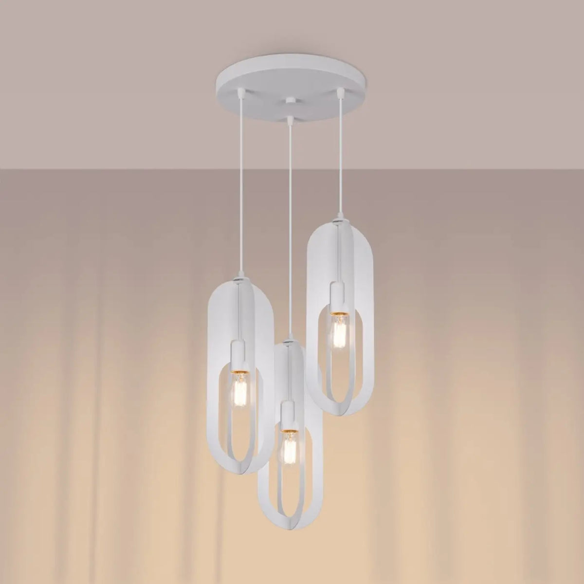 Suspension anneau ovale en acier blanc, 1 ou 3 lumières, E27