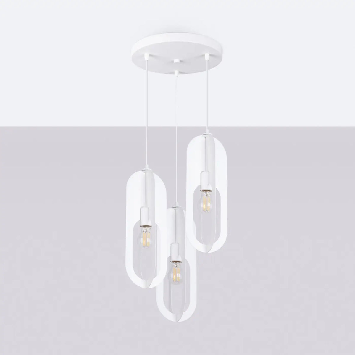 Suspension anneau ovale en acier blanc, 1 ou 3 lumières, E27