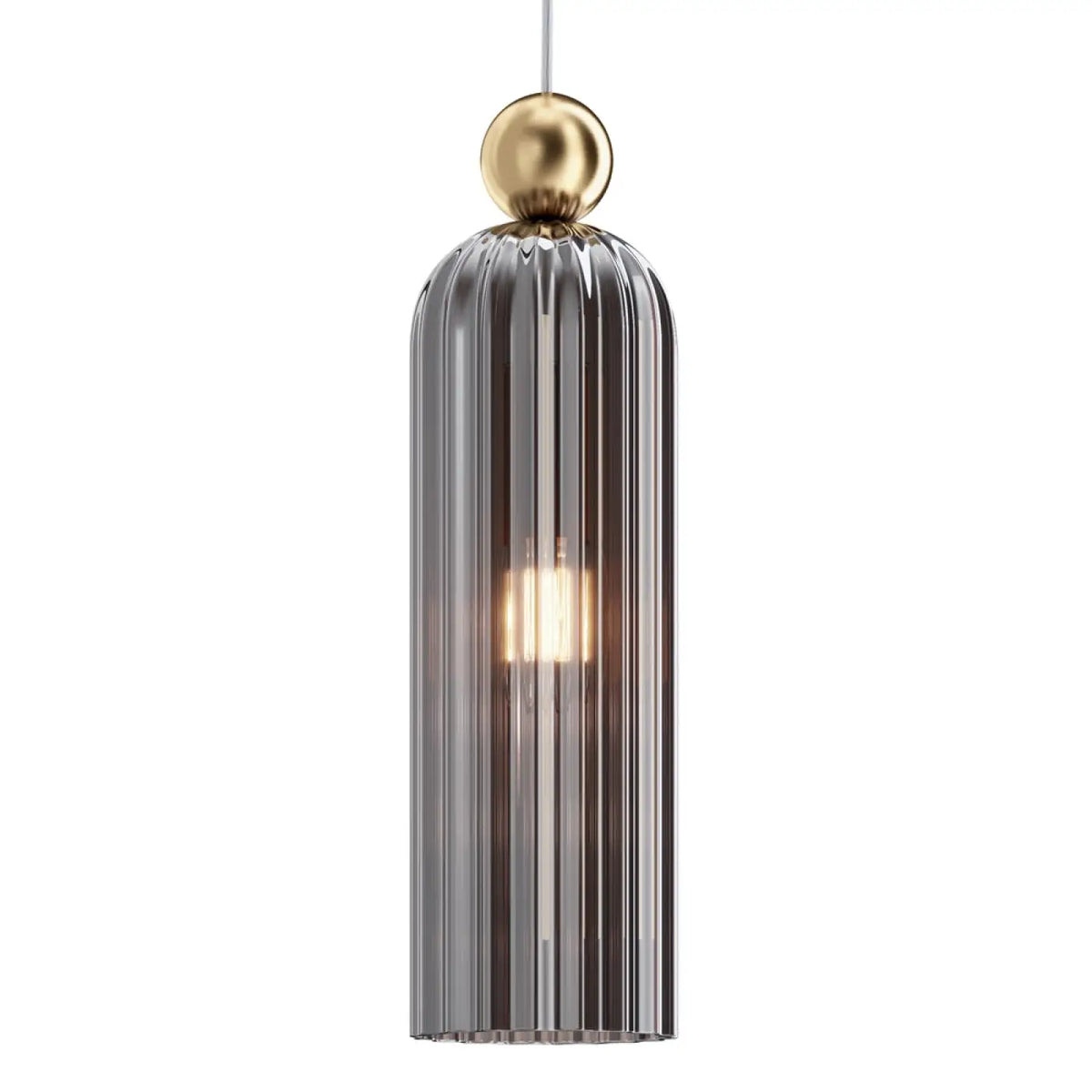Suspension fine en verre strié sur monture dorée, culot E14