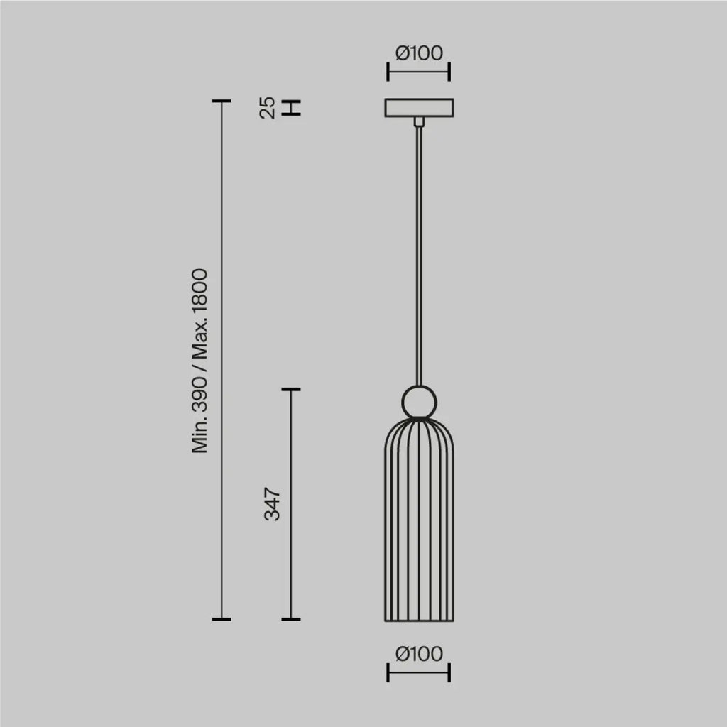Suspension fine en verre strié sur monture dorée, culot E14