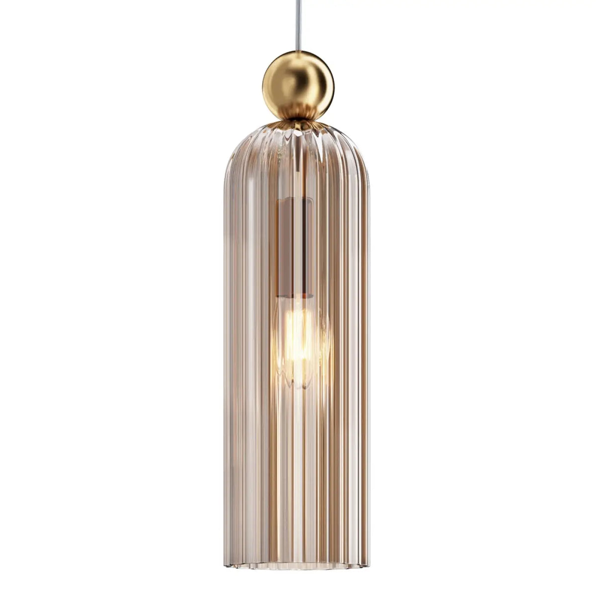 Suspension fine en verre strié sur monture dorée, culot E14
