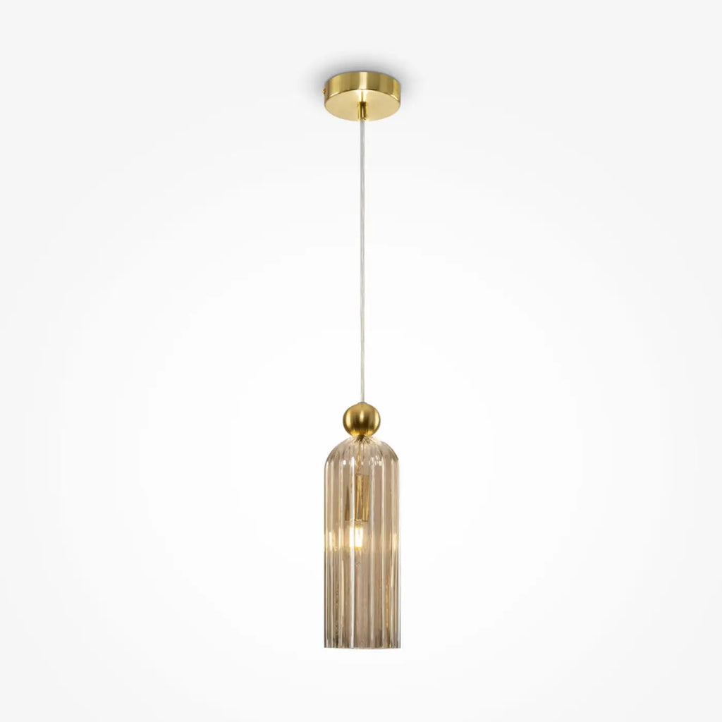Suspension fine en verre strié sur monture dorée, culot E14