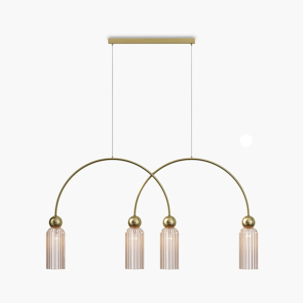Suspension linéaire 4 lumières en verre strié, barre dorée