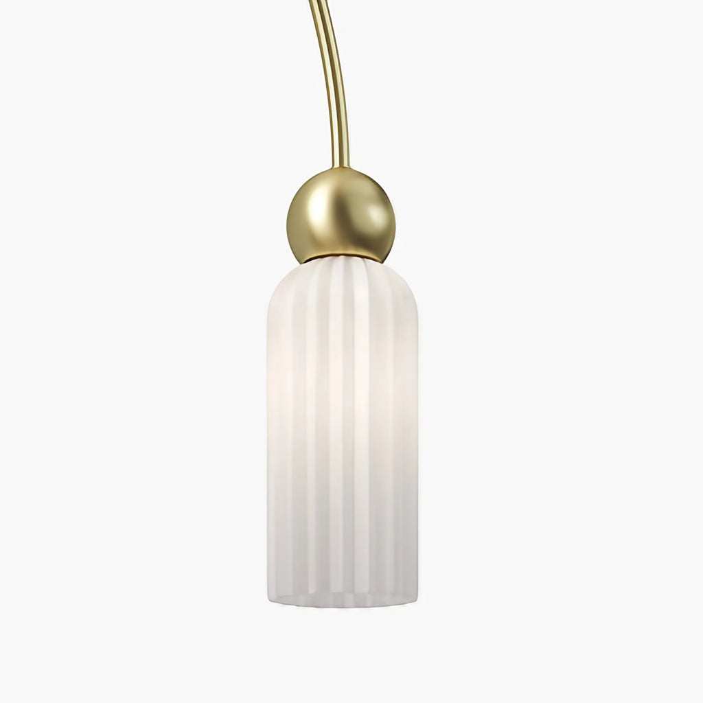 Suspension linéaire 4 lumières en verre strié, barre dorée