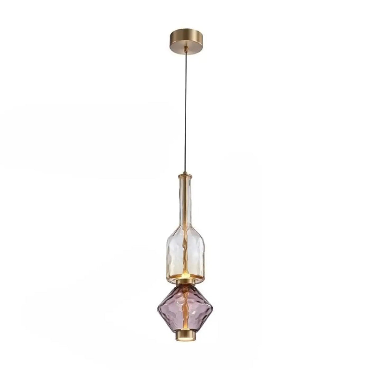 Suspension en verre soufflé violet, détails dorés, dix modèles