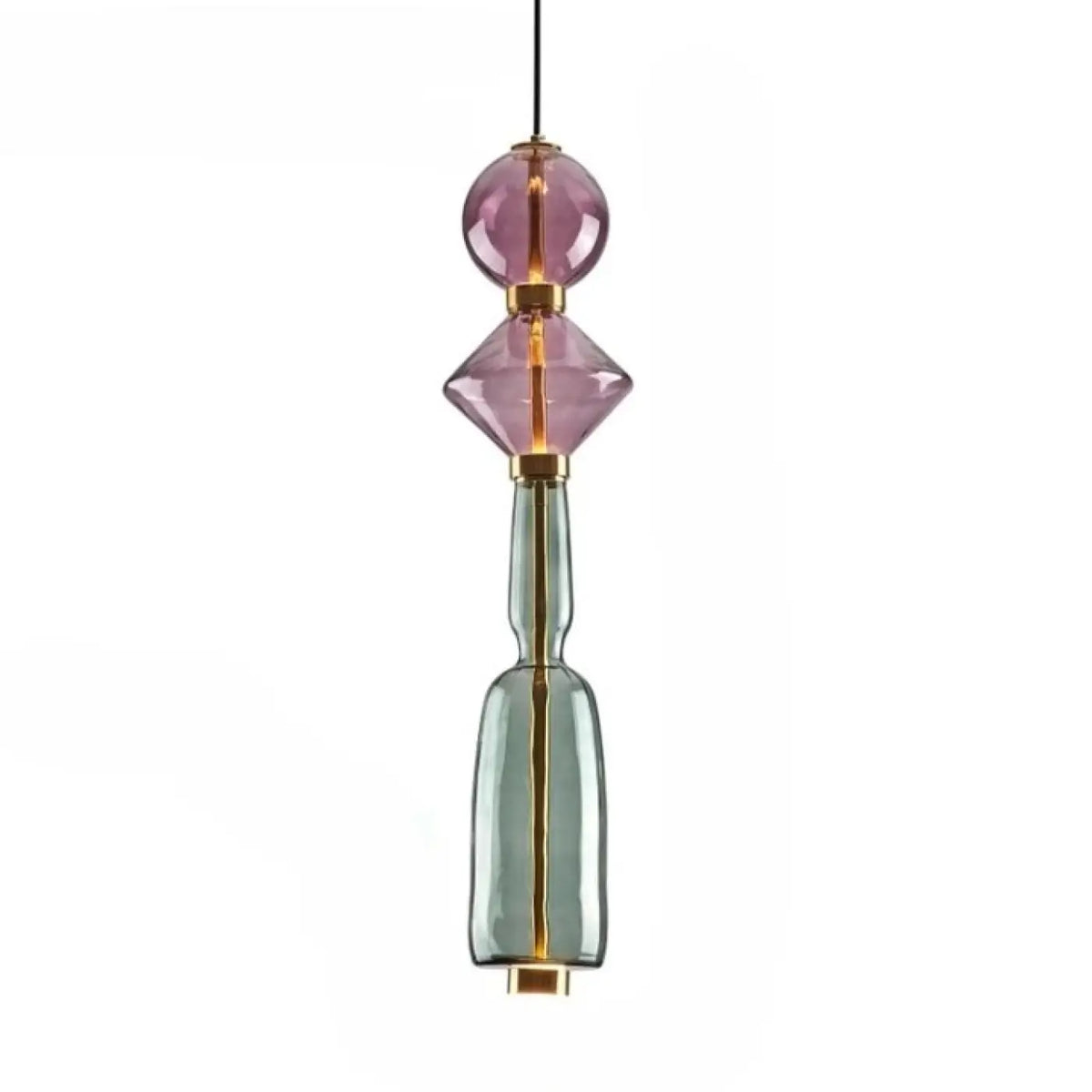 Suspension en verre soufflé violet, détails dorés, dix modèles