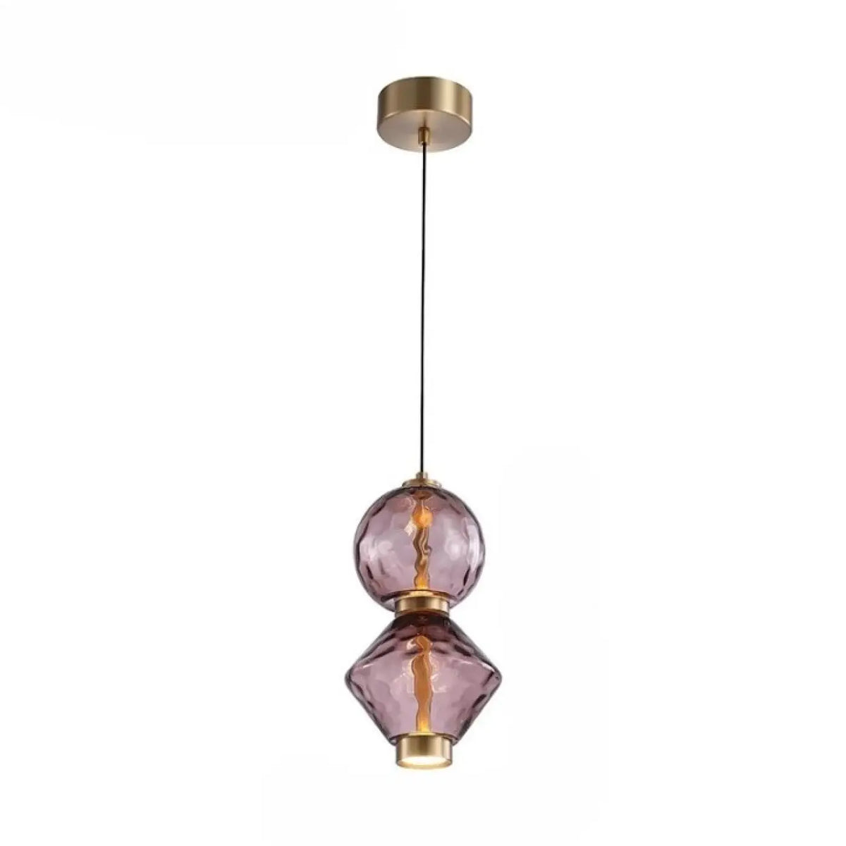 Suspension en verre soufflé violet, détails dorés, dix modèles