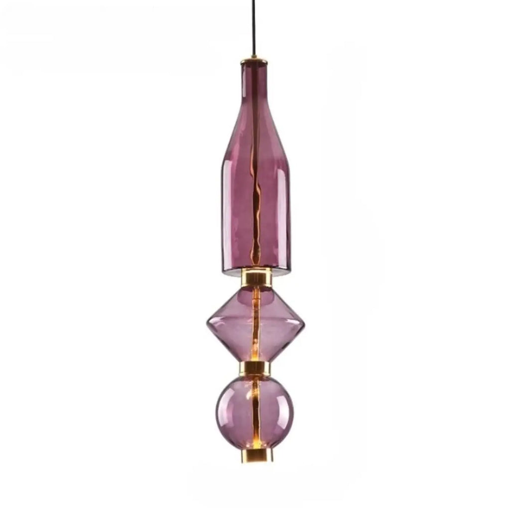 Suspension en verre soufflé violet, détails dorés, dix modèles