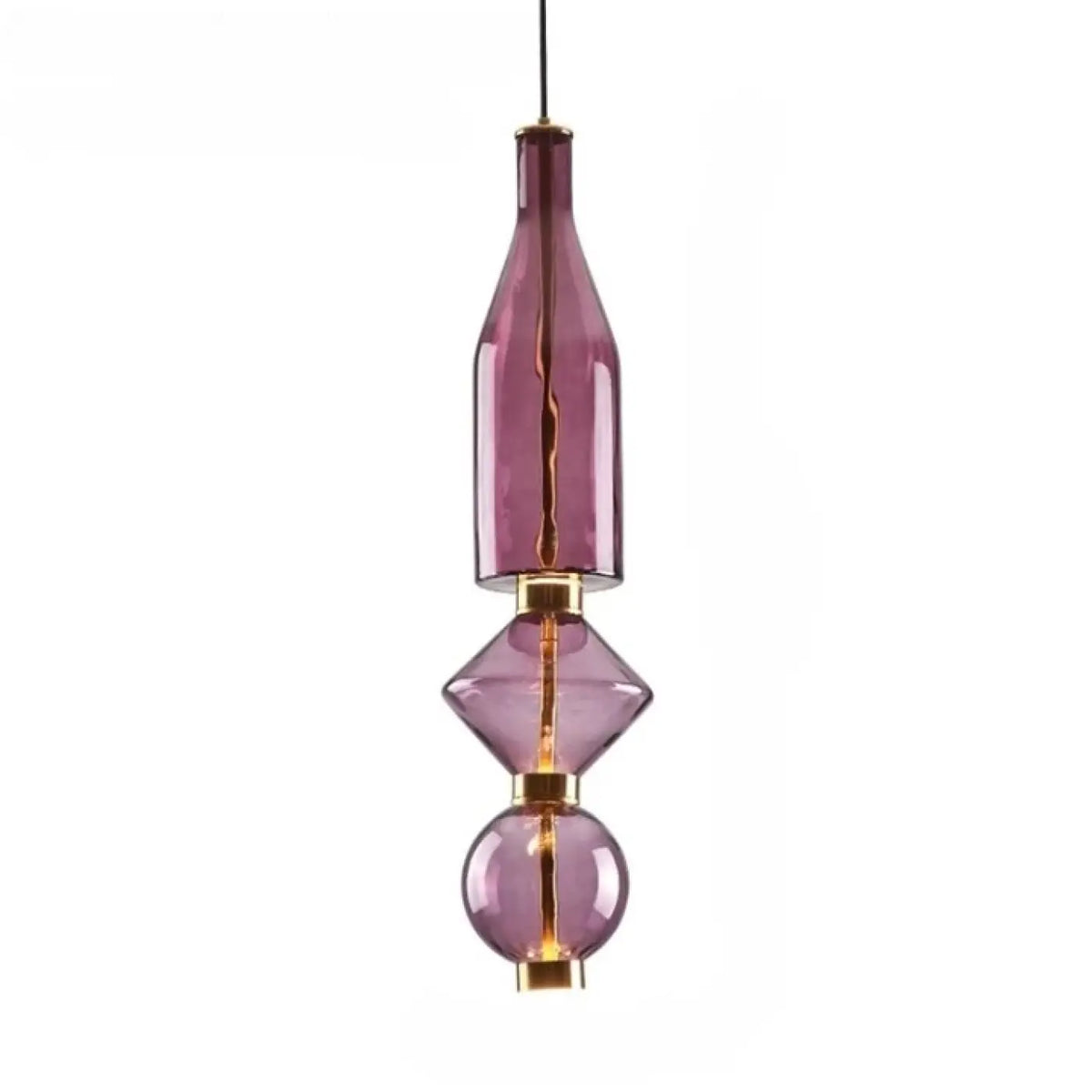 Suspension en verre soufflé violet, détails dorés, dix modèles
