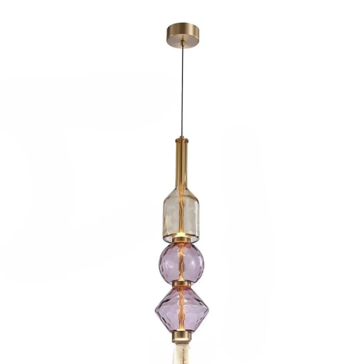 Suspension en verre soufflé violet, détails dorés, dix modèles