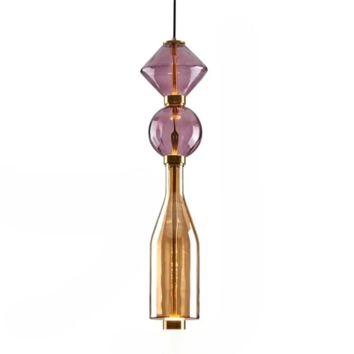 Suspension en verre soufflé violet, détails dorés, dix modèles