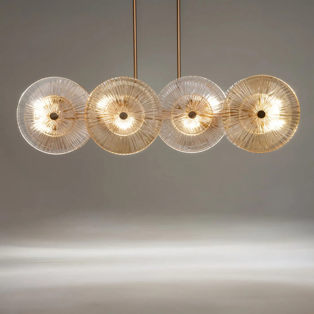 Suspension linéaire en verre pressé ambré, 103 cm, 8 ampoules