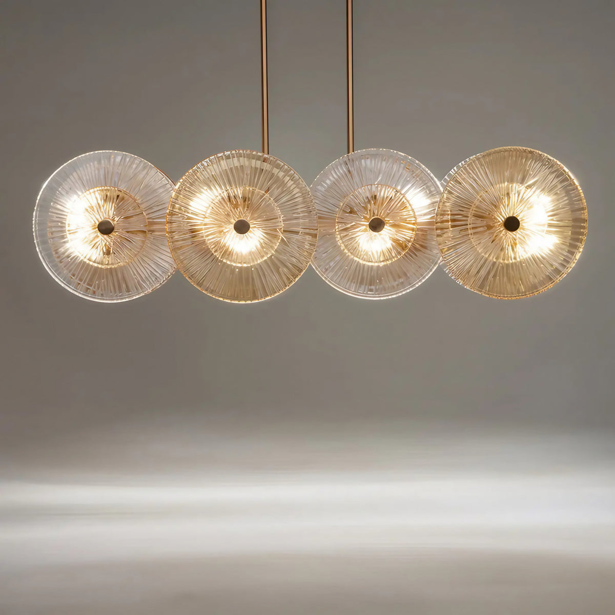 Suspension linéaire en verre pressé ambré, 103 cm, 8 ampoules