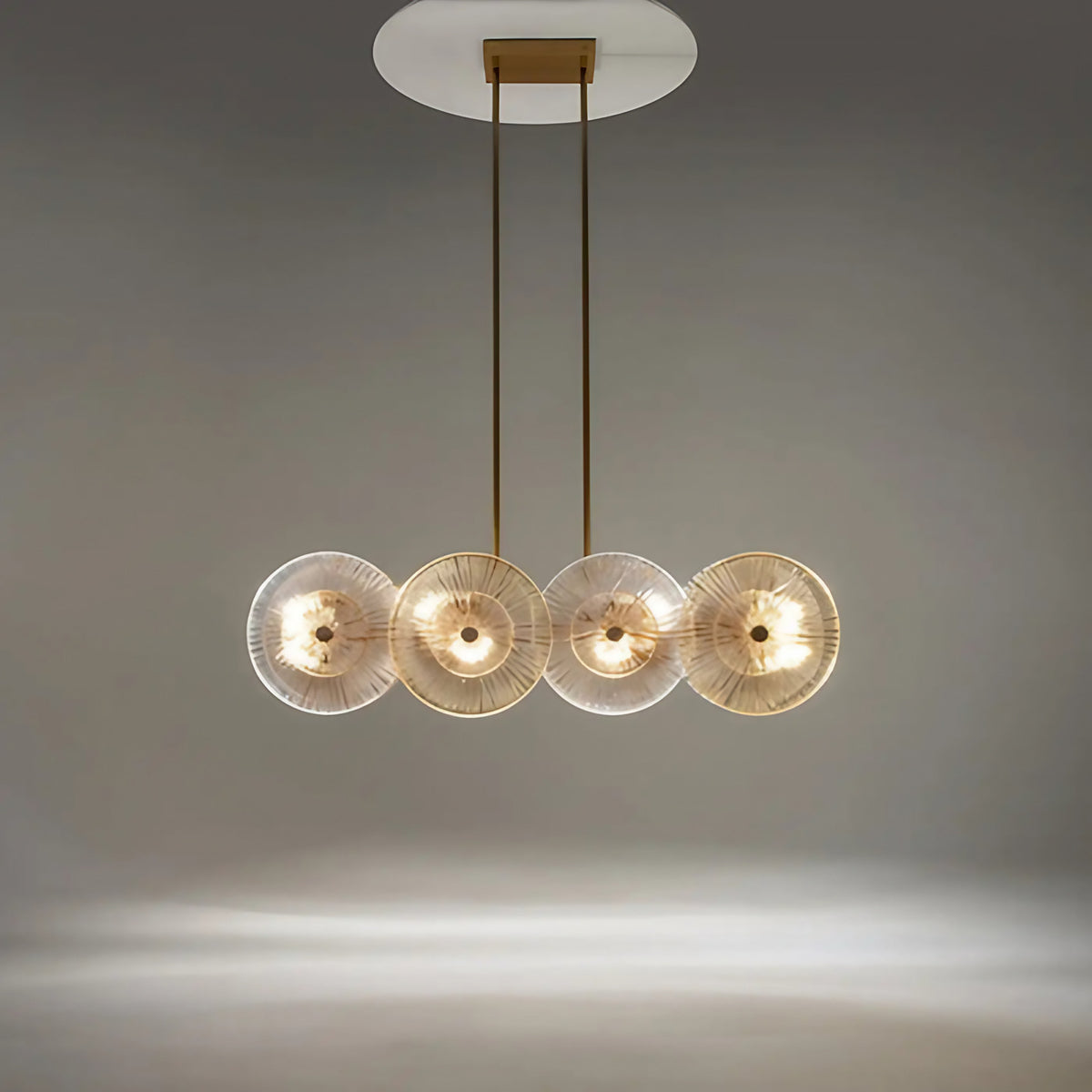 Suspension linéaire en verre pressé ambré, 103 cm, 8 ampoules