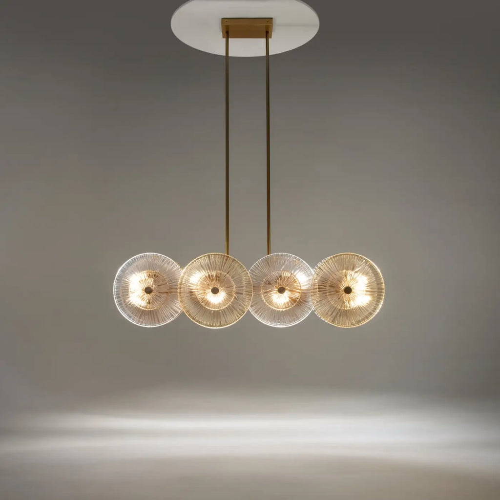 Suspension linéaire en verre pressé ambré, 103 cm, 8 ampoules