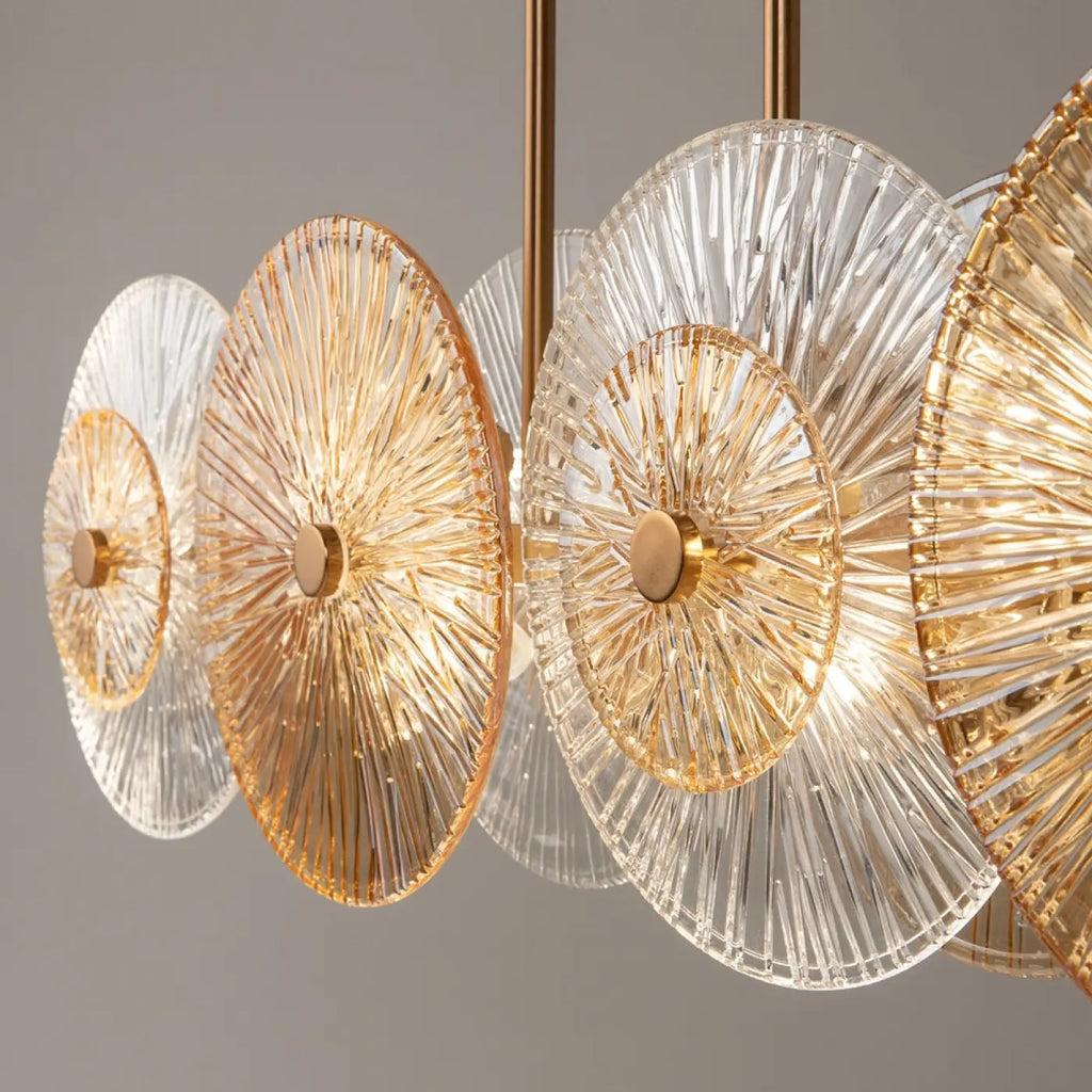 Suspension linéaire en verre pressé ambré, 103 cm, 8 ampoules