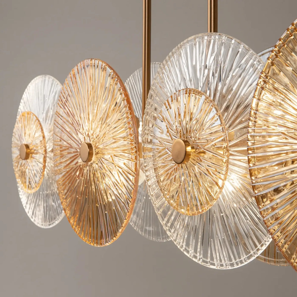 Suspension linéaire en verre pressé ambré, 103 cm, 8 ampoules