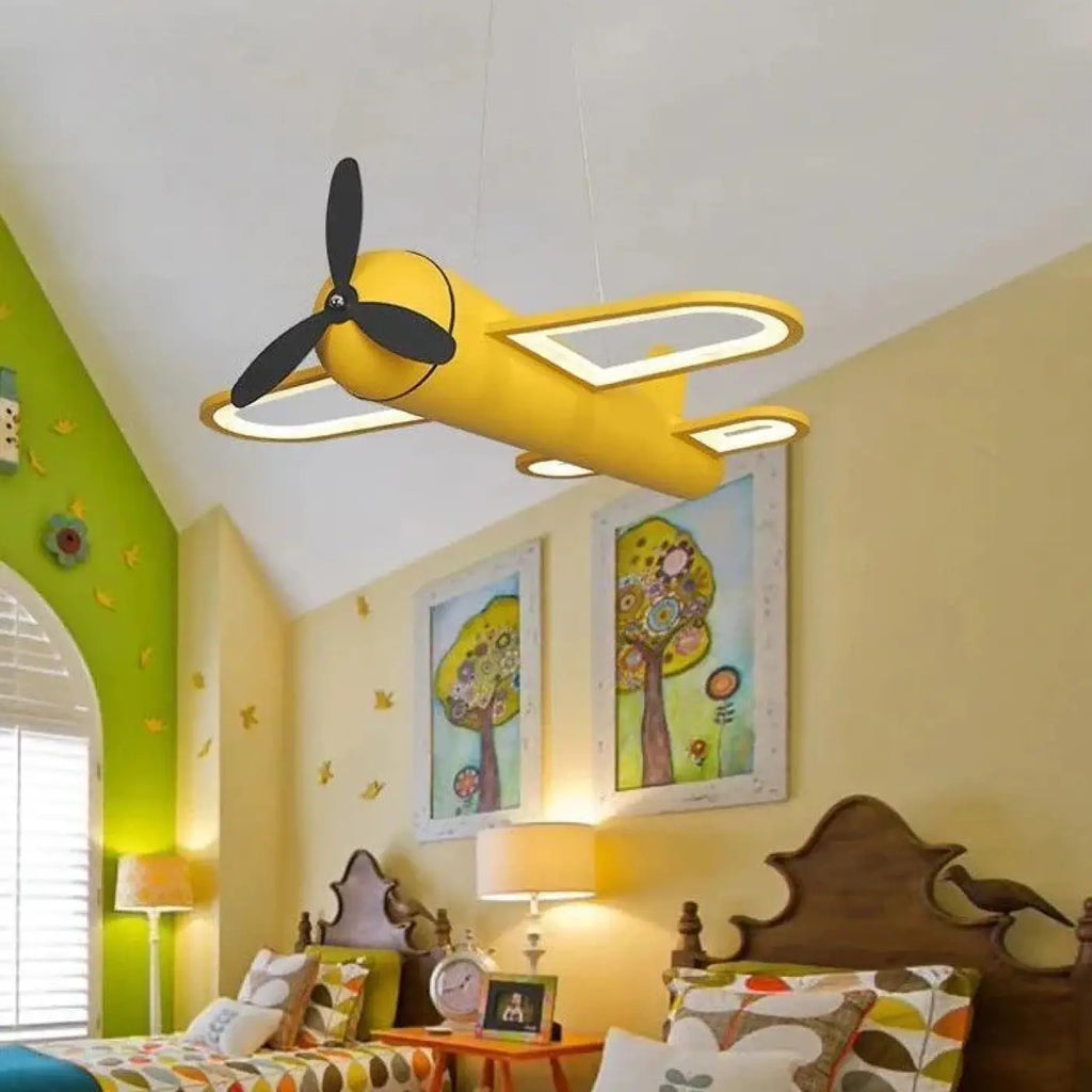 Suspension avion pour chambre d'enfant, jaune ou bleu