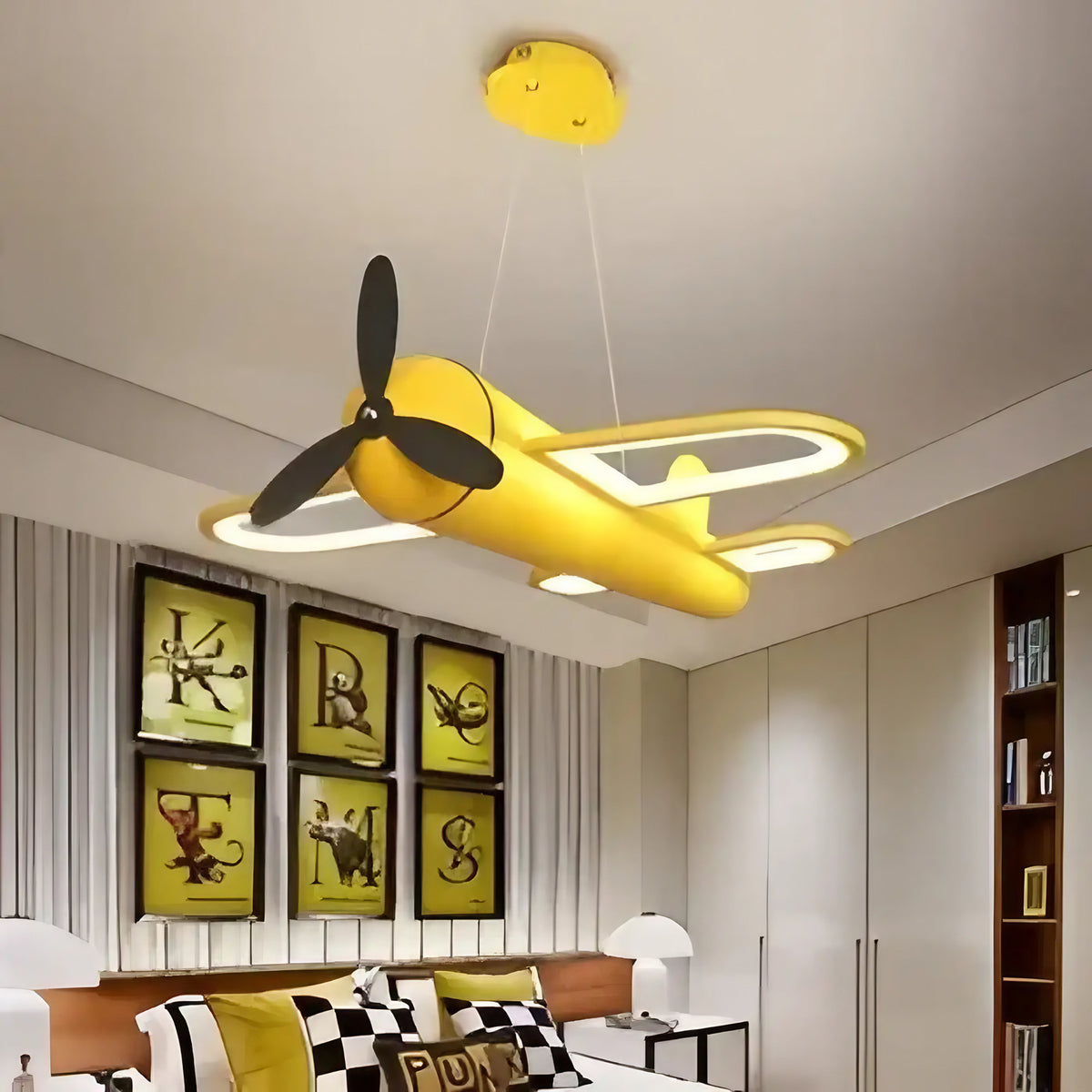 Suspension avion pour chambre d'enfant, jaune ou bleu